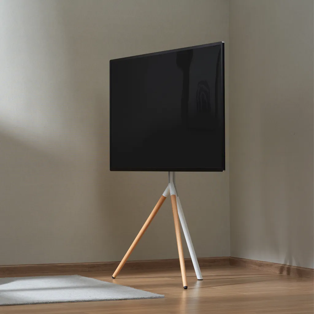 Support TV au sol pieds en bois pour salon sans perçage mur facile à monter - 2