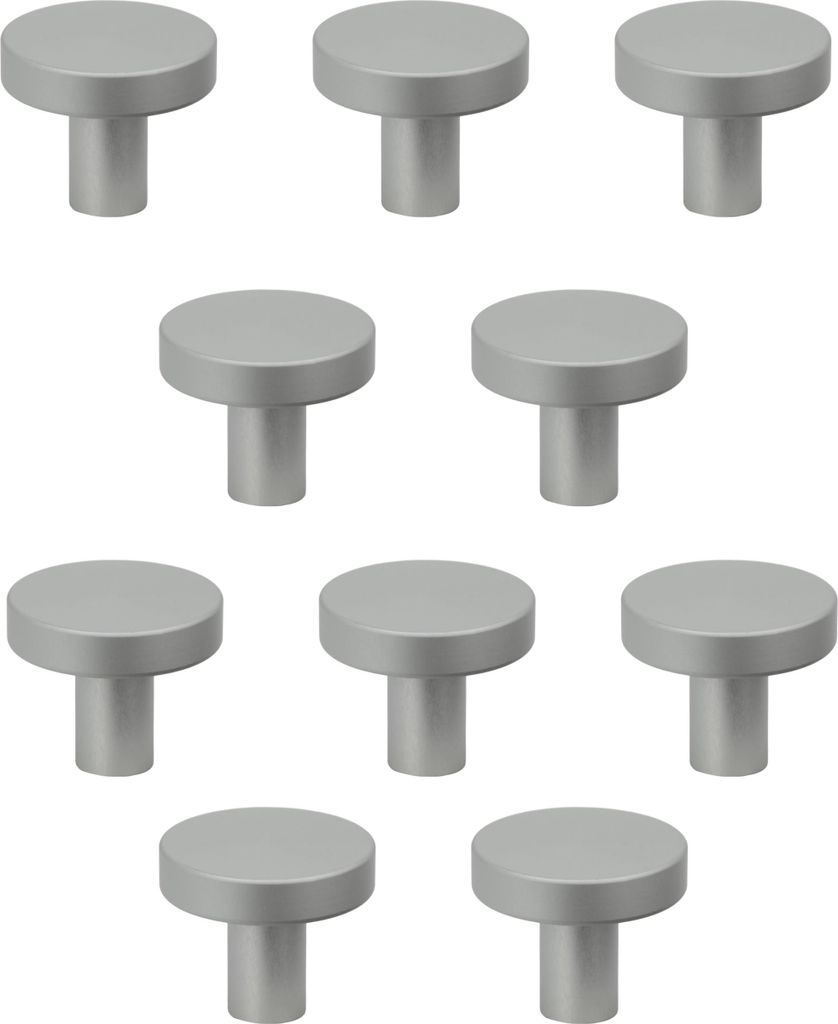 10er-Set elegante Möbelknöpfe aus mattem Aluminium in Silber für Schränke, Schubladen und Kommoden - modernes, minimalistisches Design, hochwer...
