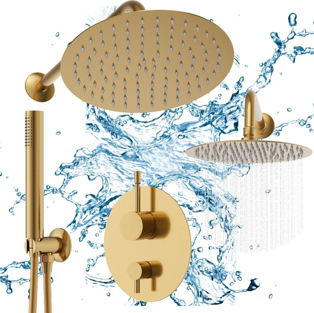 Granitan | Duschset Unterputz - 250 mm - Gebürstetes Gold - Modernes Design - Funktionalität pur