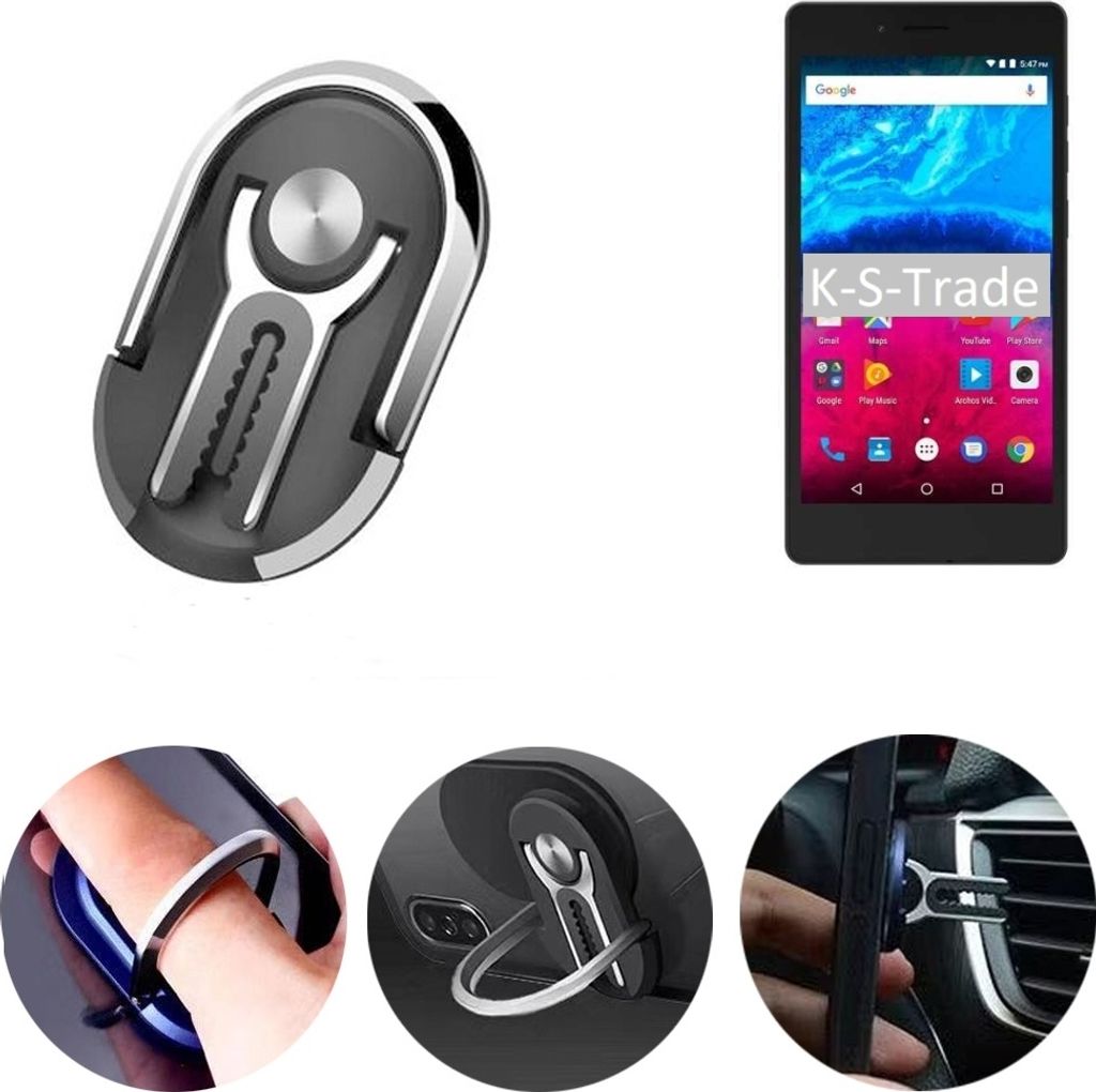 K-S-Trade 3in1 Smartphone-Ring Handy-Ring kompatibel mit Archos Core 50 Fingerhalterung Handyring Tischständer Lüftungsgitter-Halterung Tisch