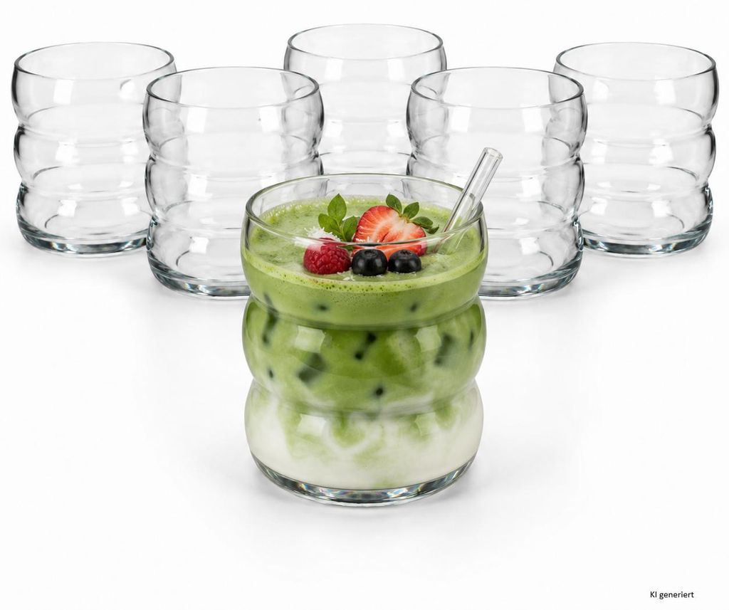 Sada 6 sklenic na matcha čaj, objem 360 ml, vlnkový design, Obrázek produktu  Obrázek vytvořený pomocí AI