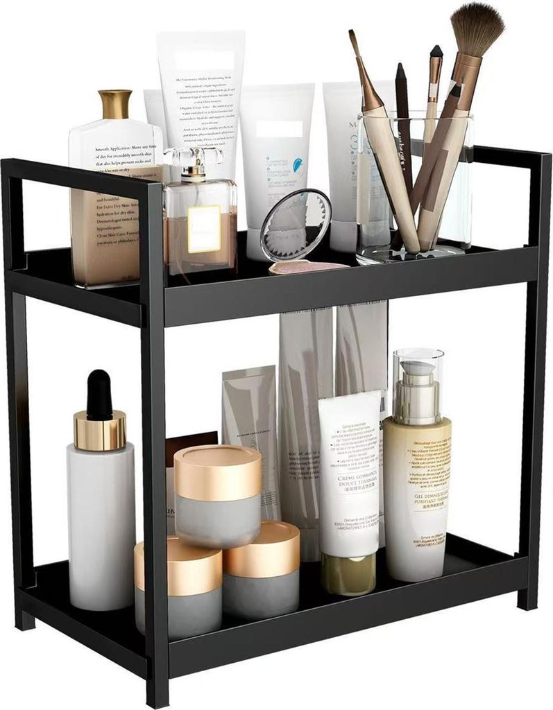 Arbeitsplatten-Lagerregal, doppellagig, robustes Metall, für Zuhause, Büro, Wohnzimmer, Küche, Badezimmer, Kosmetik-Organizer-Halter