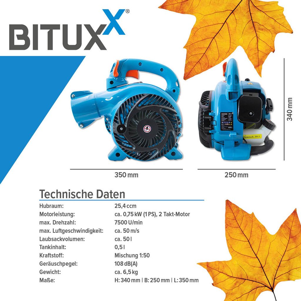 Bituxx 3in1 Benzin Laubsauger/Laubbläser/Laubhäcksler Blau Produktbild 4
