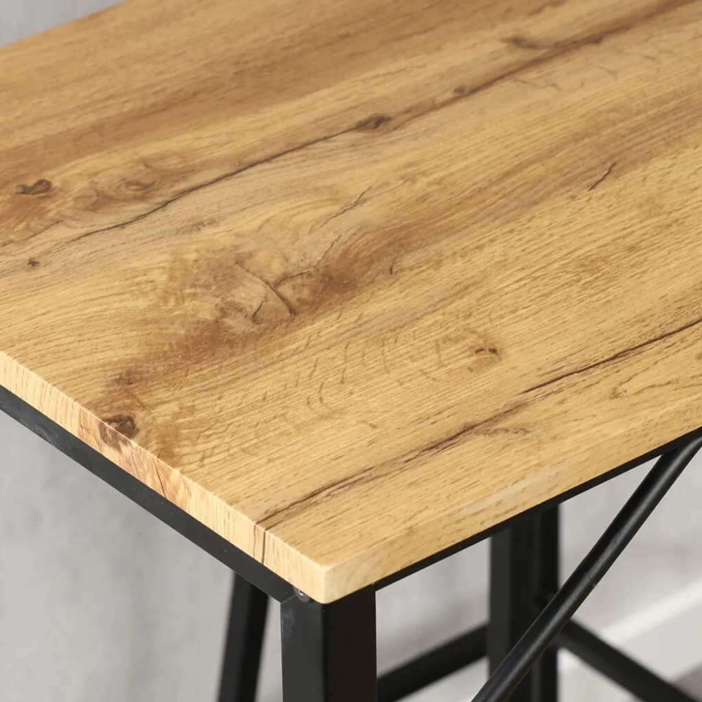 KESPER 15978 Table avec 2 tabourets de bar décor chêne et métal noir