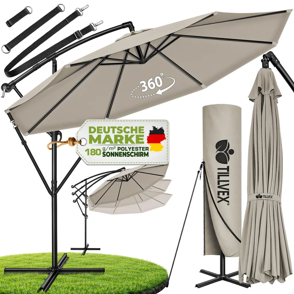 Grand Parasol Aluminium 350cm Inclinable - Protection Solaire Terrasse