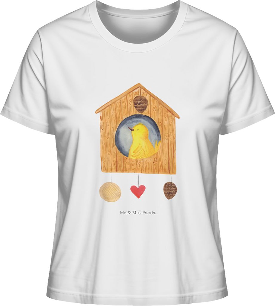 Mr. & Mrs. Panda Oberteil Damen Vogel Haus Größe M - Weiß - Geschenk, Lustige Sprüche, Basic T-Shirt, Vogelhäuschen, Wohnung, Vogelhaus, Zuhau...