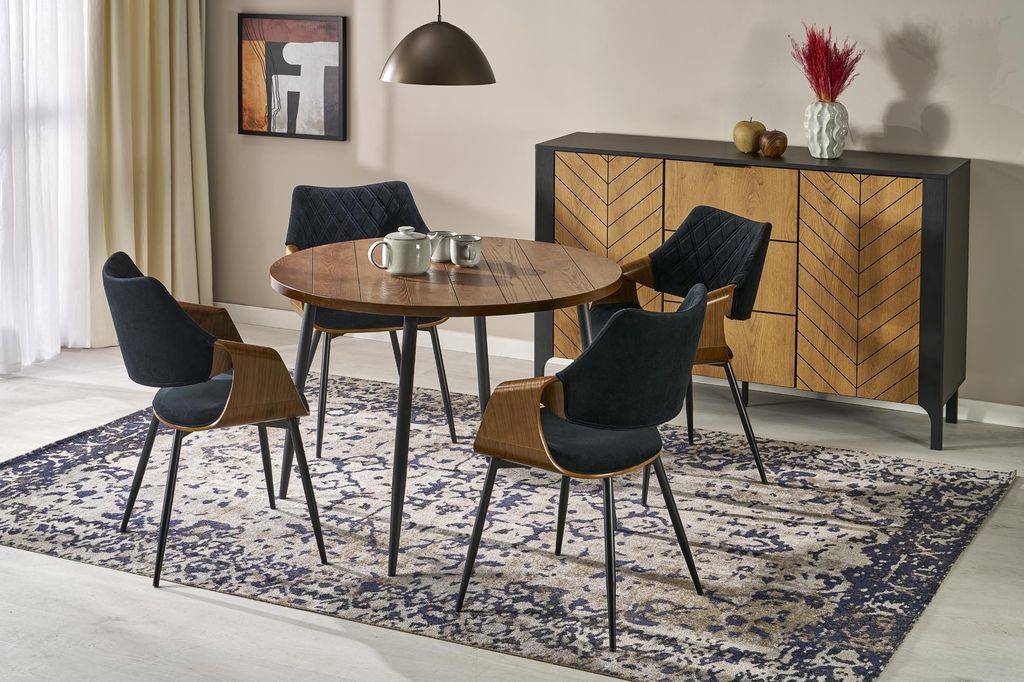 Design Esstisch rund HBA-111 Nussbaum - Schwarz runder Esszimmer Tisch Küchentisch