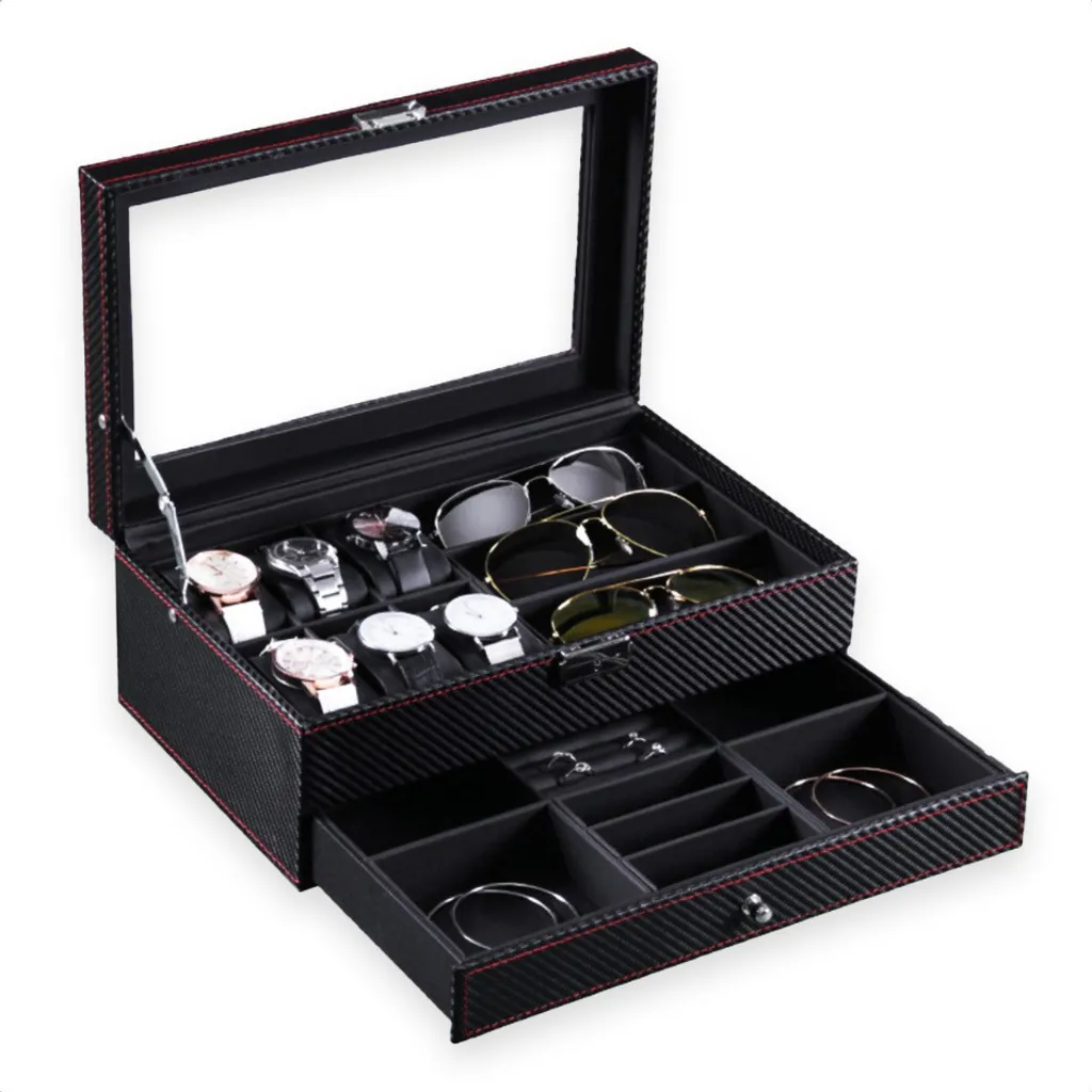 Organizer Confibel Orologi e Occhiali - Box Gioielli Uomo Nero Lusso
