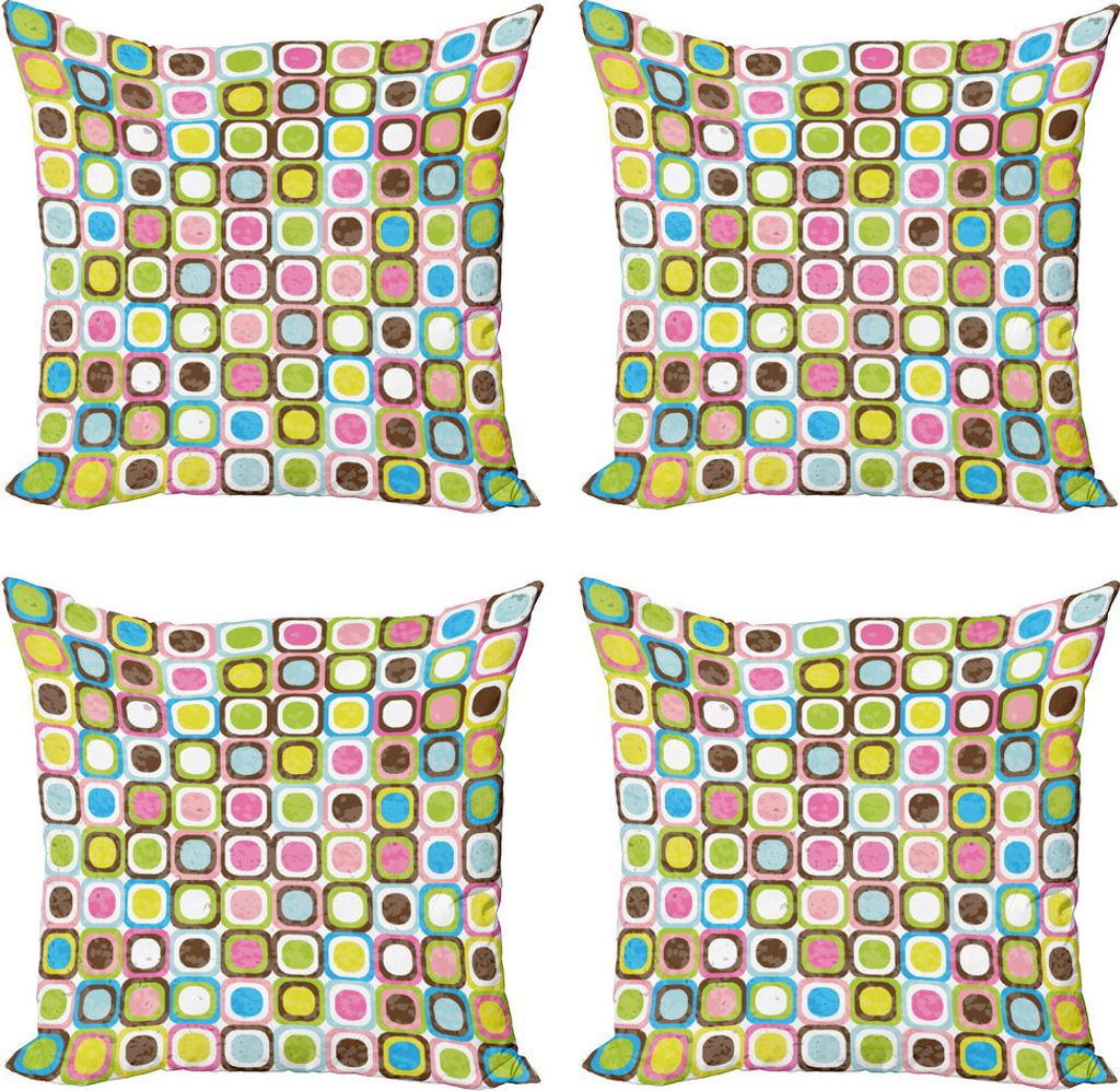 ABAKUHAUS Retro Kissenbezug Set (4 Stück), Cubes Inner Circles, Moderner Doppelseitiger Digitaldruck, 45 cm x 45 cm, Mehrfarbig
