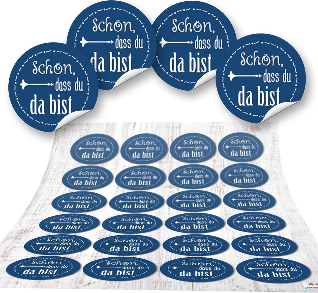 72 Aufkleber blau dunkelblau SCHÖN DASS DU DA BIST 4 cm Geschenkaufkleber Etiketten Sticker - Hochzeit Taufe Kommunion Geburtstag Gastgeschenk giv...