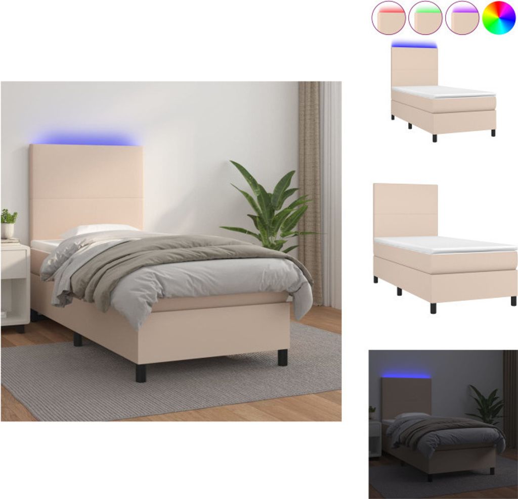 vidaXL Boxspringbett mit Matratze & LED Cappuccino-Braun 100x200cm - Betten & Bettgestelle