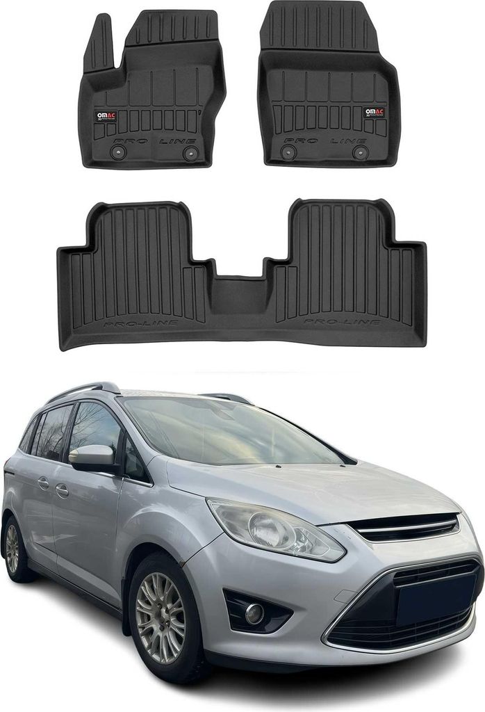 OMAC Gummi Fußmatten für Ford Grand C-Max 2010-2019 Premium Gummi Schwarz 3tlg