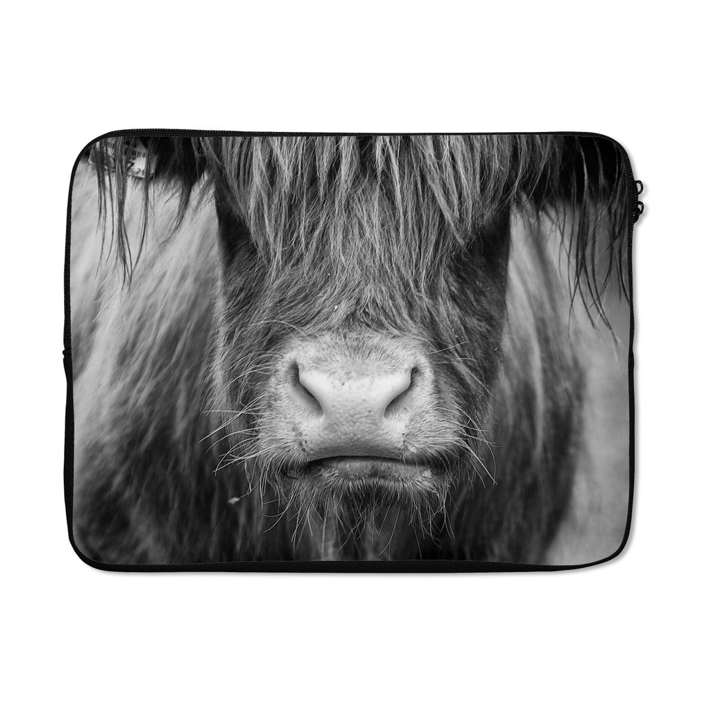 MuchoWow Laptop Hülle 15 Zoll Schottischer Highlander - Kuh - Schwarz - Weiß - Tiere Laptoptasche - Laptoptasche - Sleeve - Rundum-Schutz