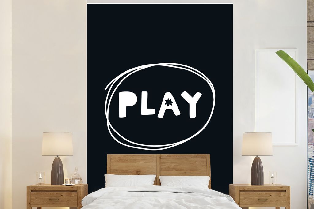 MuchoWow Fototapete für Wohnzimmer oder Schlafzimmer Wandtapete Vinyl Motivtapete Zitate - Spielen - Schwarz - Weiß - Jungen - Mädchen - Baby ...