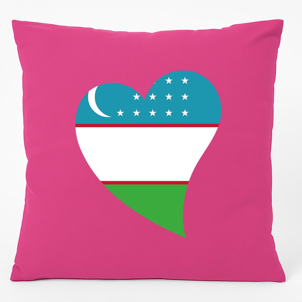 Huuraa Kissen Usbekistan Flagge Herz 40x40cm mit Füllung Fuchsia Baumwolle Dekokissen Geschenkidee