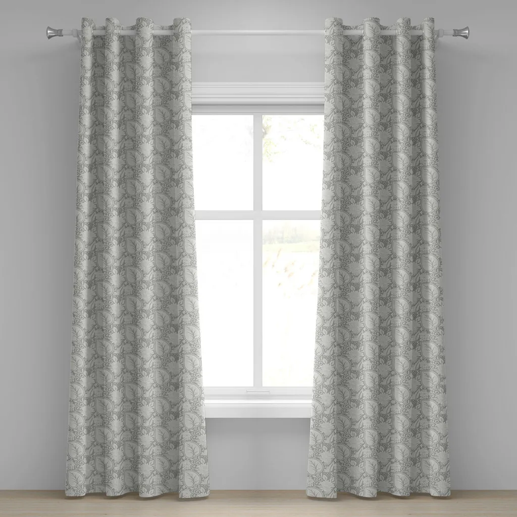 Rideaux de salon gris floral vintage pour ambiance rétro 280x175cm