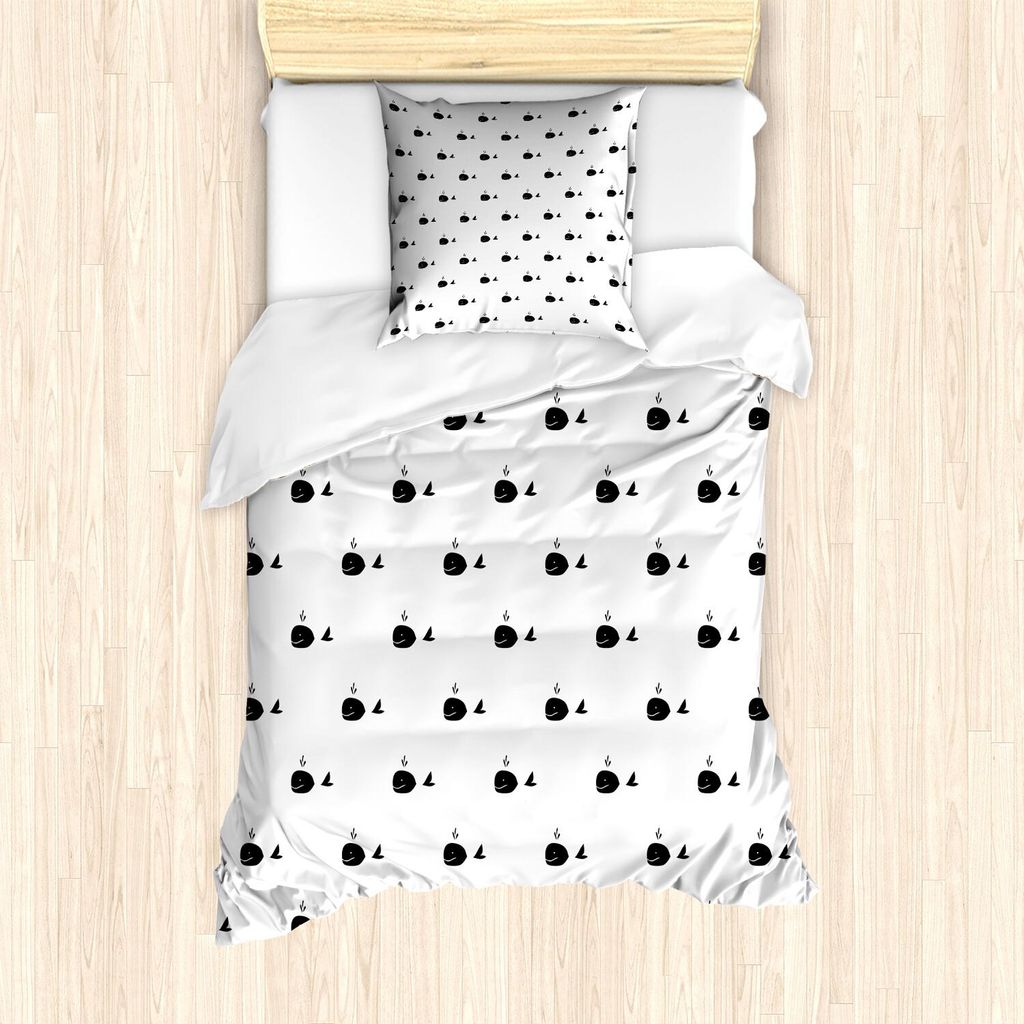 ABAKUHAUS Wal Bettbezug Set, Wal-Symbol mit Flossen auf symmetrischen wiederholenden Motiv Marine Kreatur Säugetier Design, 135 x 200 cm + 80 x 80...