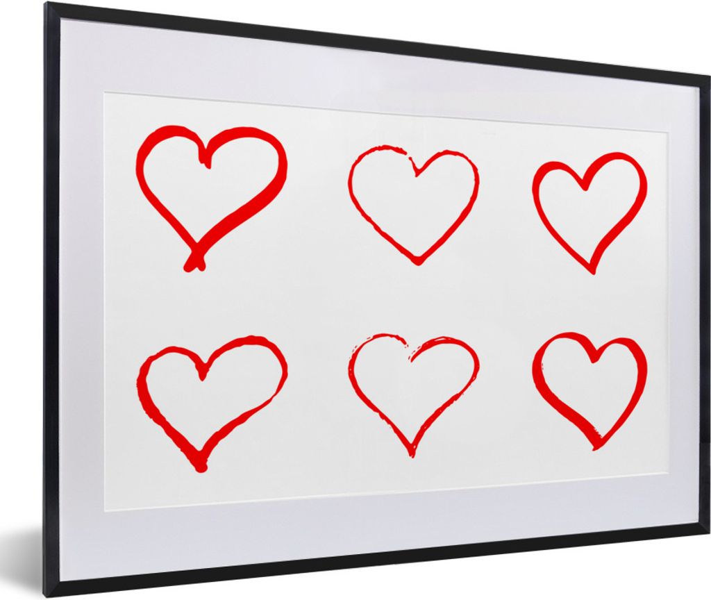MuchoWow Gerahmtes Poster Eine Illustration mit sechs roten Herzen 60x40 cm - Poster mit Schwarzem Bilderrahmen Wandposter Rahmen Foto Bilder - S...