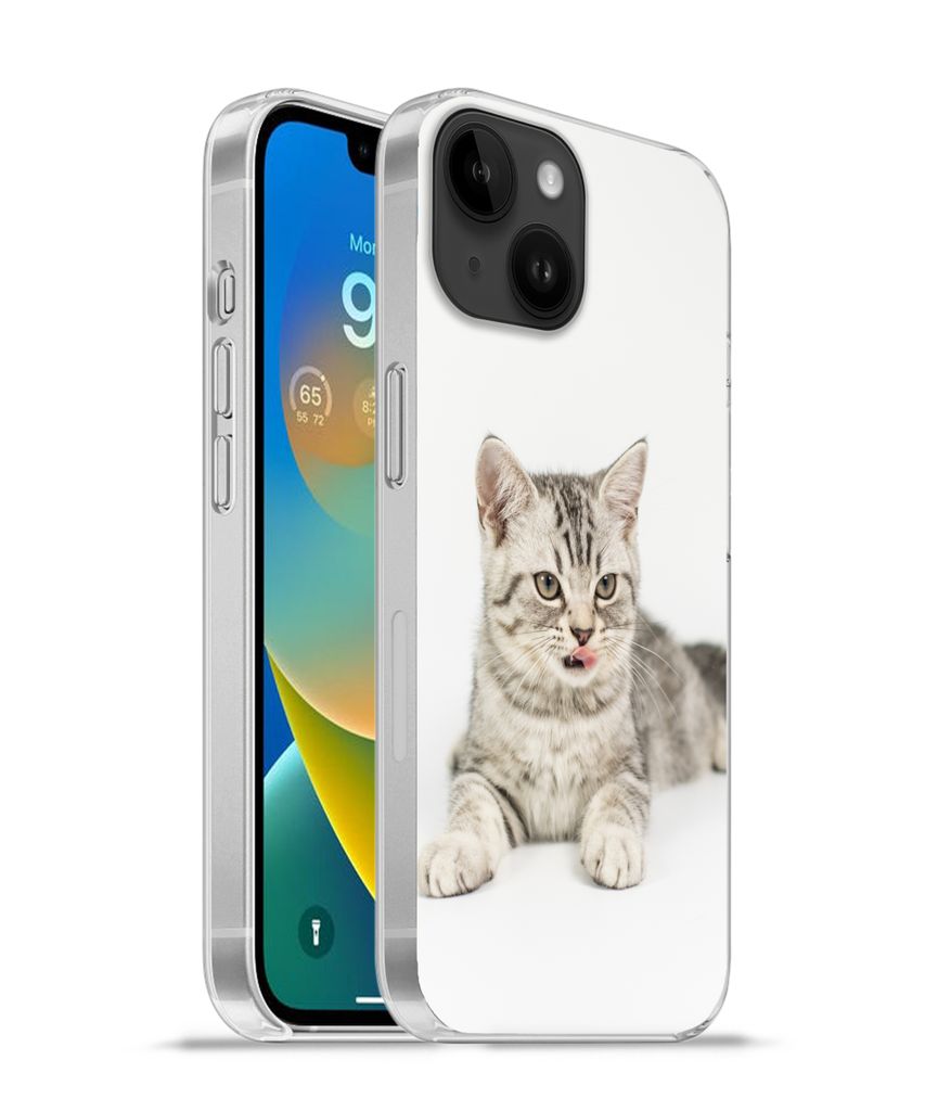 MuchoWow Handyhülle Schutzhülle Hülle für Apple iPhone 14 - Softcase Kitten - Weiß - Sohle - Mädchen - Kinder - Jungen - Kind Silikon Softc...
