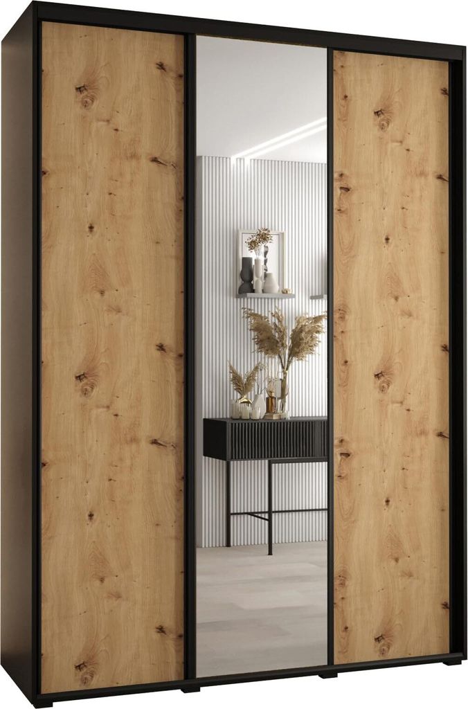 MEBLE KRYSPOL Cannes 3 Schrank mit 3 Schiebetüren - 205,2x180x45 cm - Schwarz Artisan Schwarz