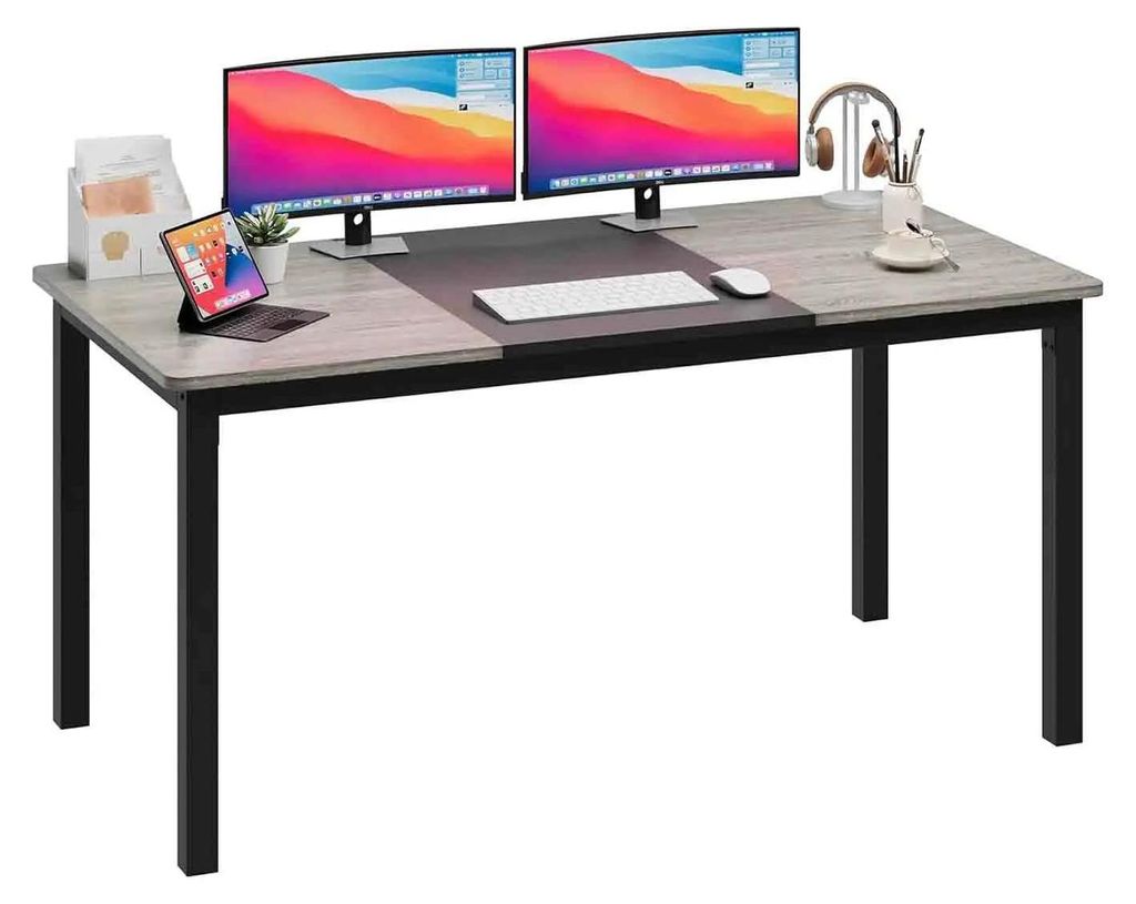 Schreibtisch - Computer- und Gaming-Tisch - 160 cm Rechteckig - Holz-Tischplatte - Stabiles Metallgestell - Kompakt - Schwarz/Grau