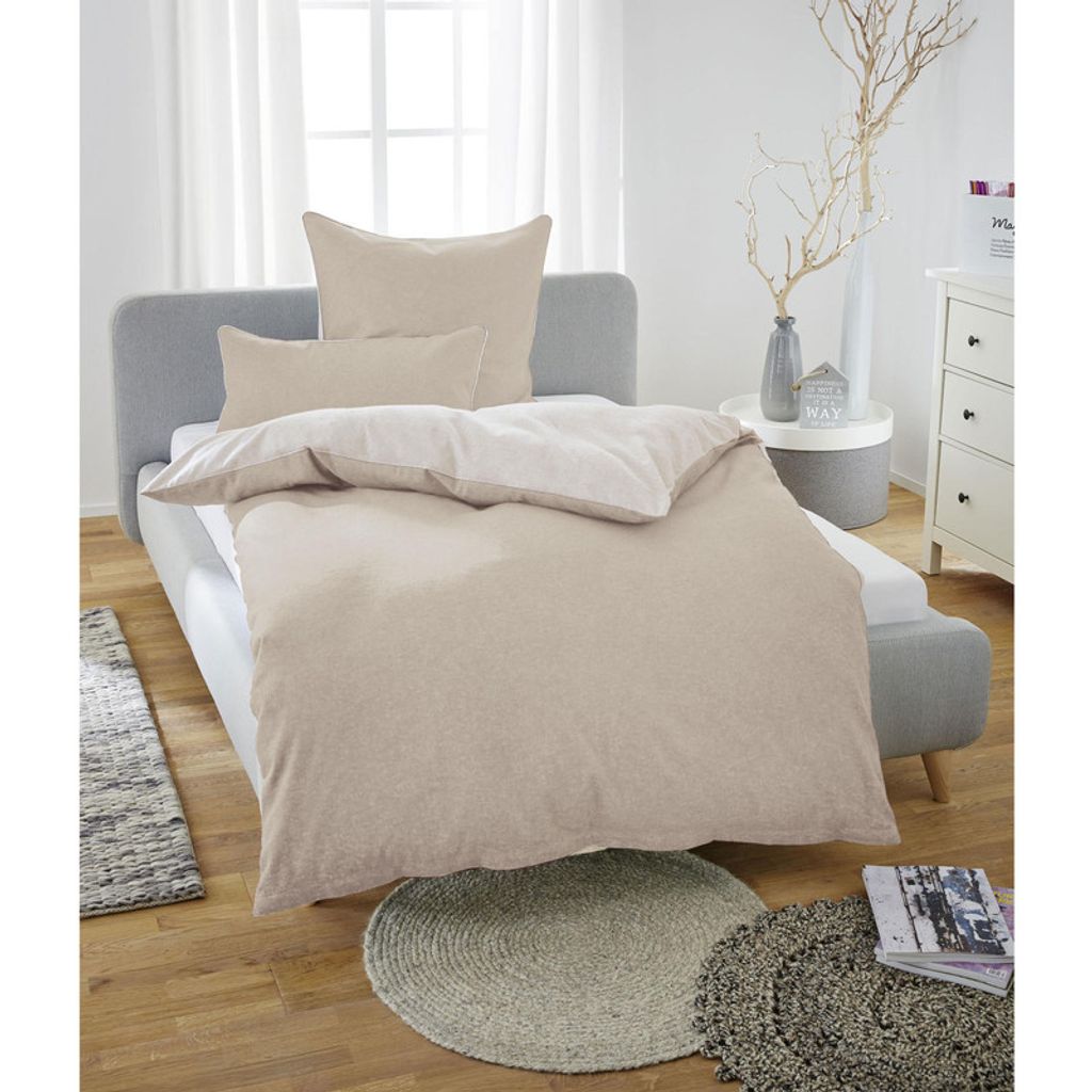 biberna Melange-Flanell Bettwäsche Paspel Uni 80x80 cm Kitt Produktbild 10