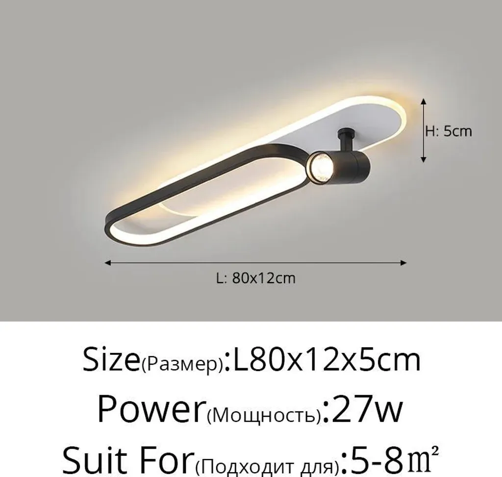Plafonnier LED 80cm Noir Design Moderne avec Lumière Blanc Neutre
