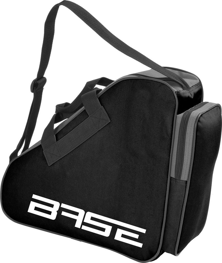 A black skate bag with gray trim and a white logo.