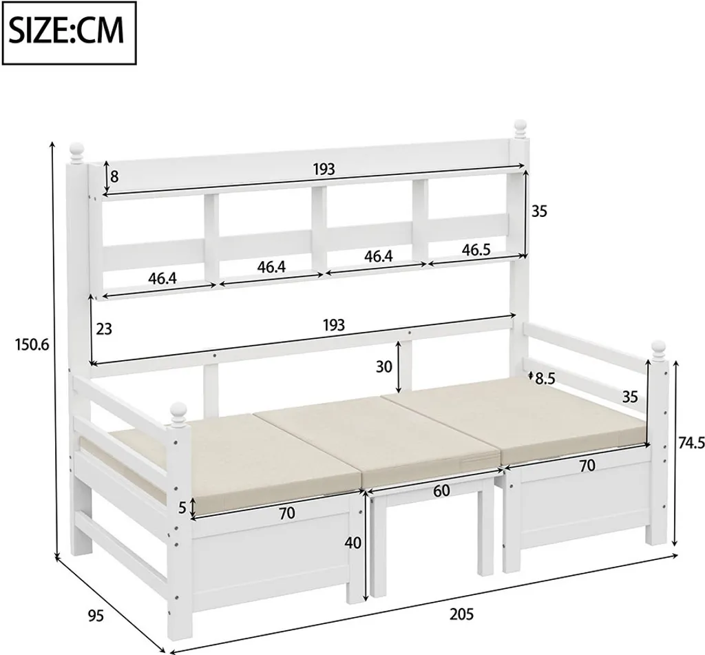 Lit banquette 2 en 1 Sweiko bois blanc 200x90 cm avec bureau modulable