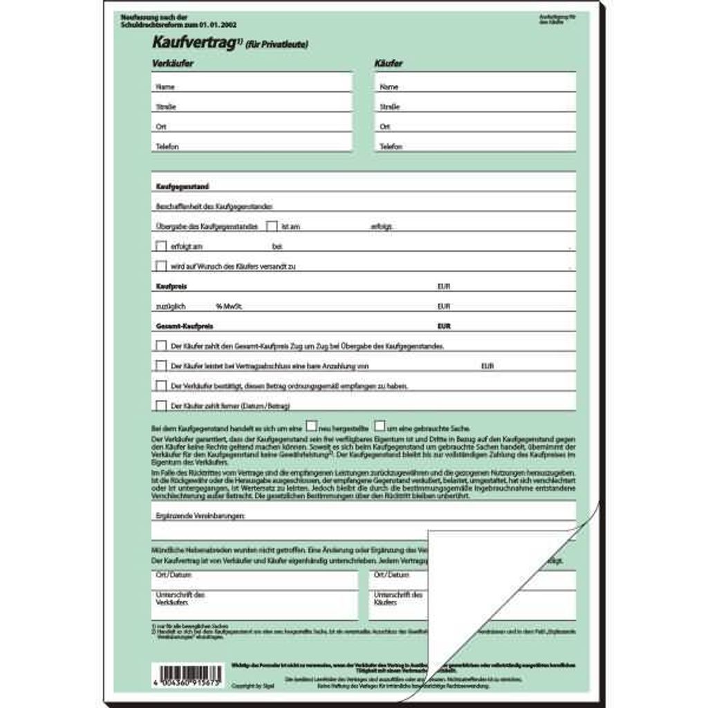 SIGEL KV420 Kaufvertrag (allgemein), A4, Produktbild 