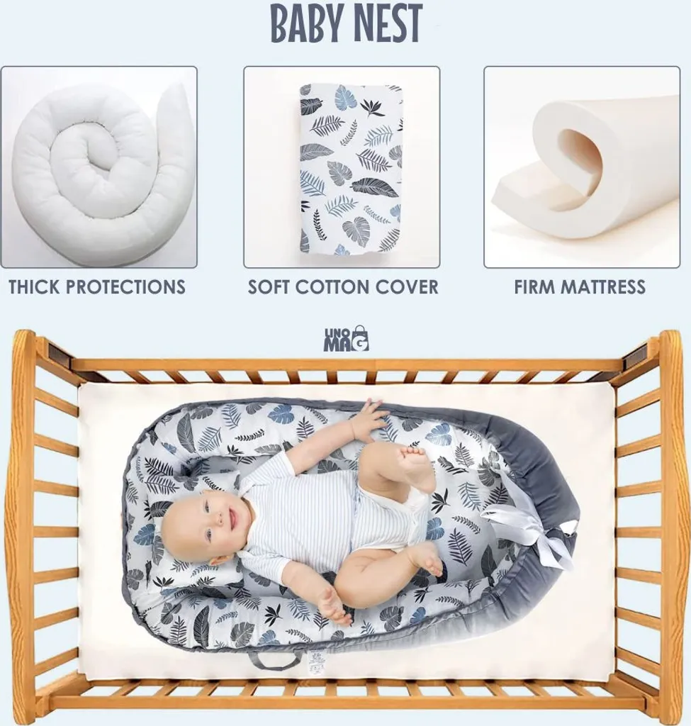 Nid de bébé réversible en coton, confort et sécurité, 90x55 cm gris