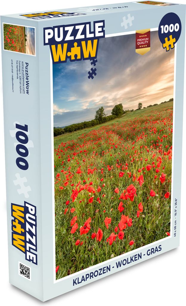 MuchoWow Puzzle 1000 Teile Mohnblumen - Wolken - Gras - Spielzeug - Alt und Jung - Spiele - Puzzeln