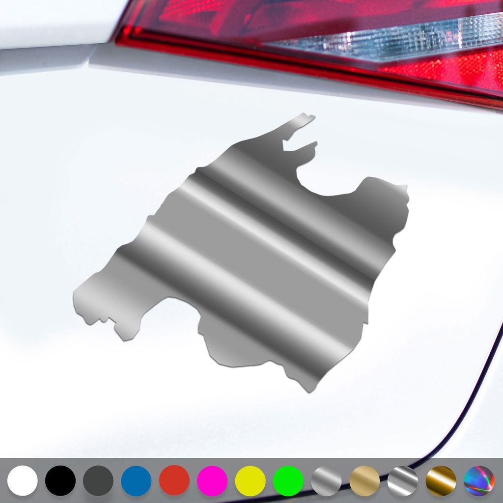 PantherPixel Mallorca Aufkleber Insel Umriss Reisen Spanien Sticker Auto Geschenkidee Farbe Chrom-Silber