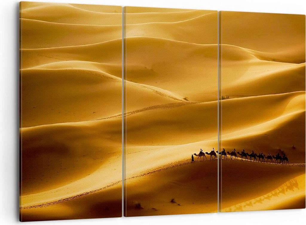 Bild auf Leinwand - Leinwandbild - Afrika Sahara Kamel Landschaft - 105x70cm - Wand Bild - Wanddeko - Leinwanddruck - Bilder - Kunstdruck - Wanddek...