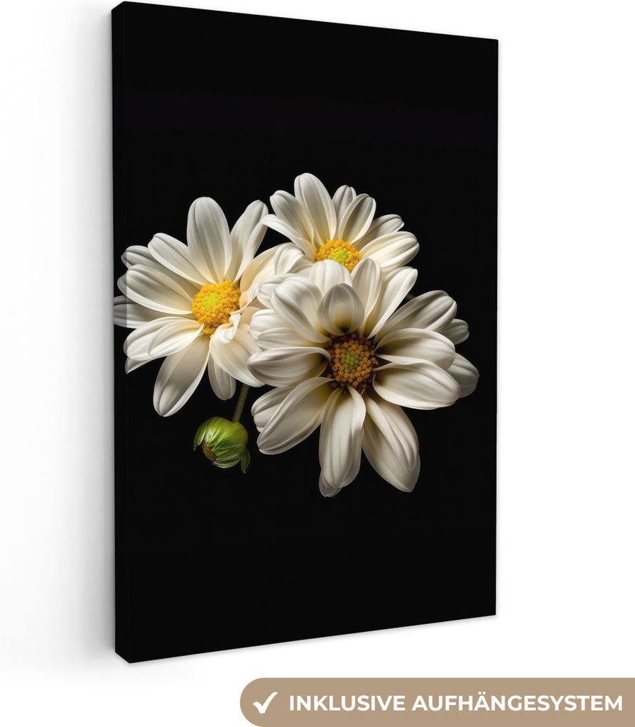 OneMillionCanvasses - Leinwandbilder - 90x140 cm, Blumen - Gänseblümchen - Weiß - Botanisch - Natur, Wandbilder Kunstdruck Wanddekoration - Fo...