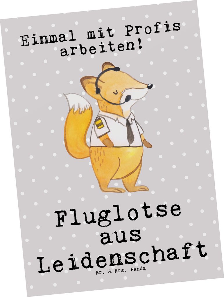 Mr. & Mrs. Panda Postkarte Fluglotse Leidenschaft - Grau Pastell - Geschenk, Spruch, Lustig, Postkarten, Ansichtskarten, Ausbildung, Grußkarte, Be...