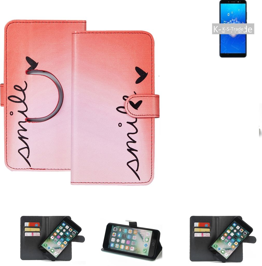 K-S-Trade Schutzhülle Handyhülle kompatibel mit Allview Soul X6 Mini Hülle cover bookstyle Etui ''smile'' rot Standfunktion Kameraschutz (1Stk)