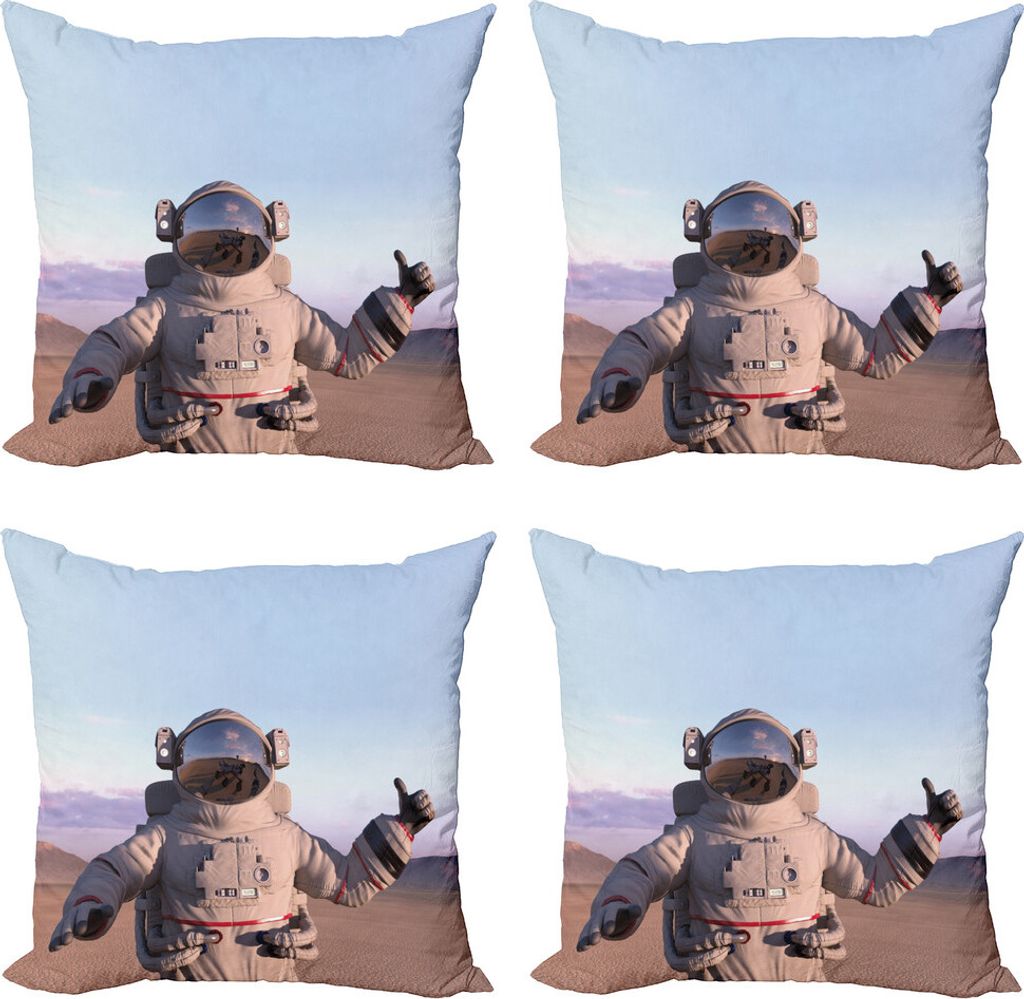 ABAKUHAUS Reise Kissenbezug Set (4 Stück), Astronaut Die Daumen, Moderner Doppelseitiger Digitaldruck, 45 cm x 45 cm, Mehrfarbig