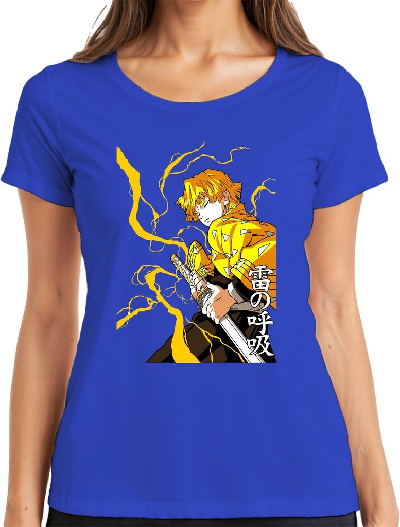 Zenitsu Kimetsu no Yaiba Blitz Schwert Anime Manga 雷の呼吸 Geschenk Damen T-Shirt, Blau, S