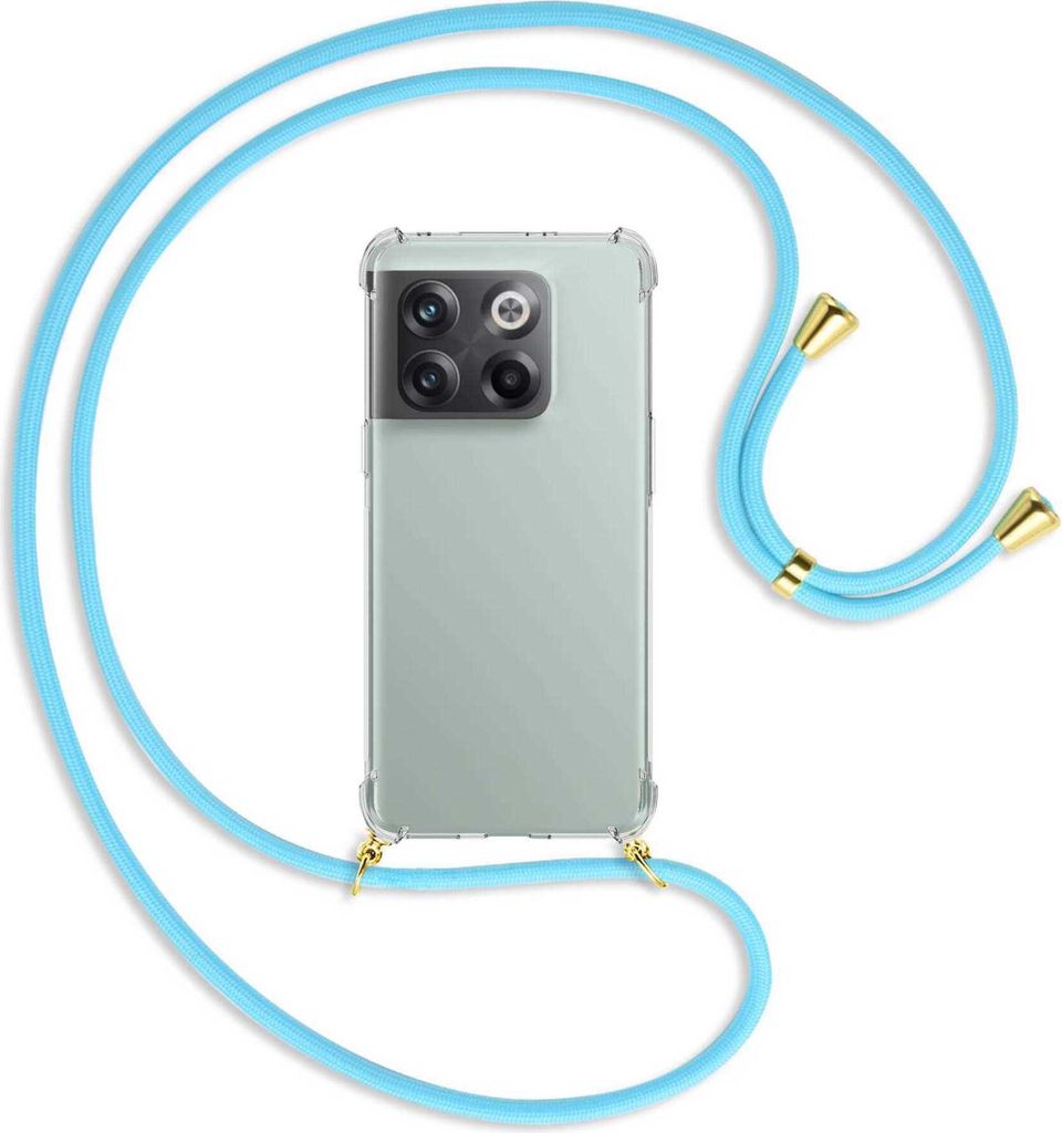 Handykette Backcover-Schutzhülle mit Band (Metall goldfarben) für OnePlus 10T 5G (6.7'') - himmelblau