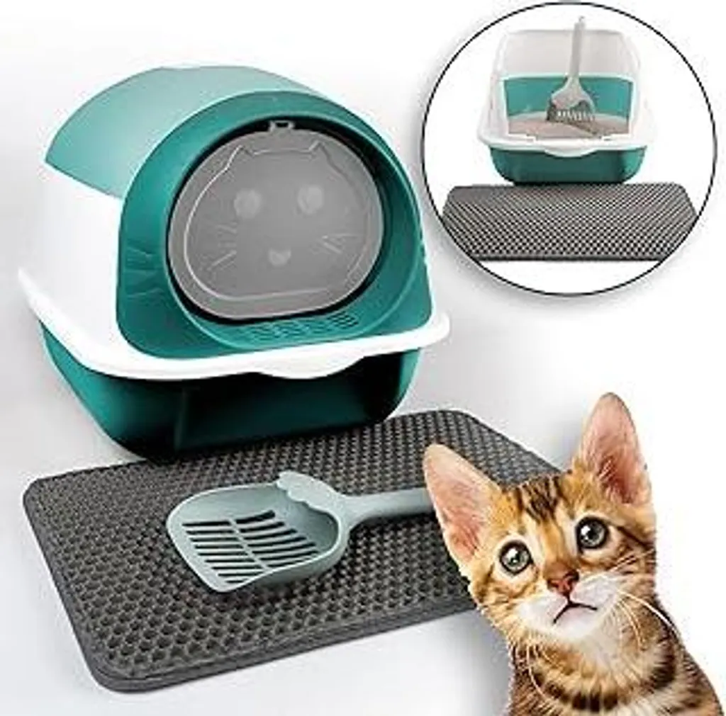 Lettiera Chiusa per Gatti con Bordi Alti e Set Pulizia Completo