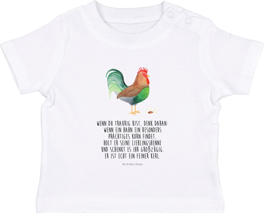 Mr. & Mrs. Panda Babyshirt Hahn Korn 0. - 6. Monat - Weiß - Geschenk, Kinder T-Shirt, Eier, Organic Baby Shirt, Bauernhof, Jerseyshirt, Kurzarmshi...
