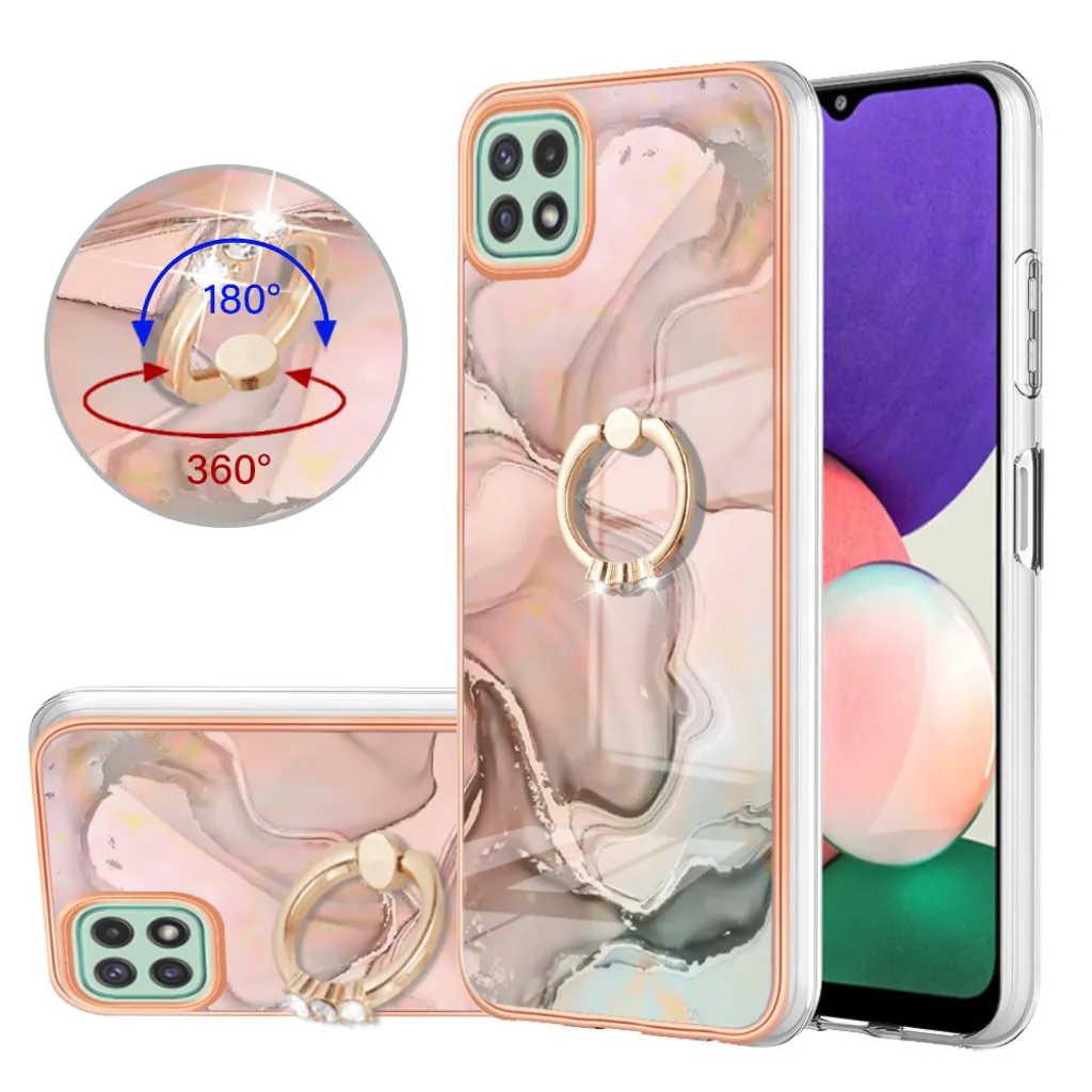 Custodia per Samsung Galaxy A22 5G, custodia protettiva in silicone TPU a fantasia con supporto ad anello Crème