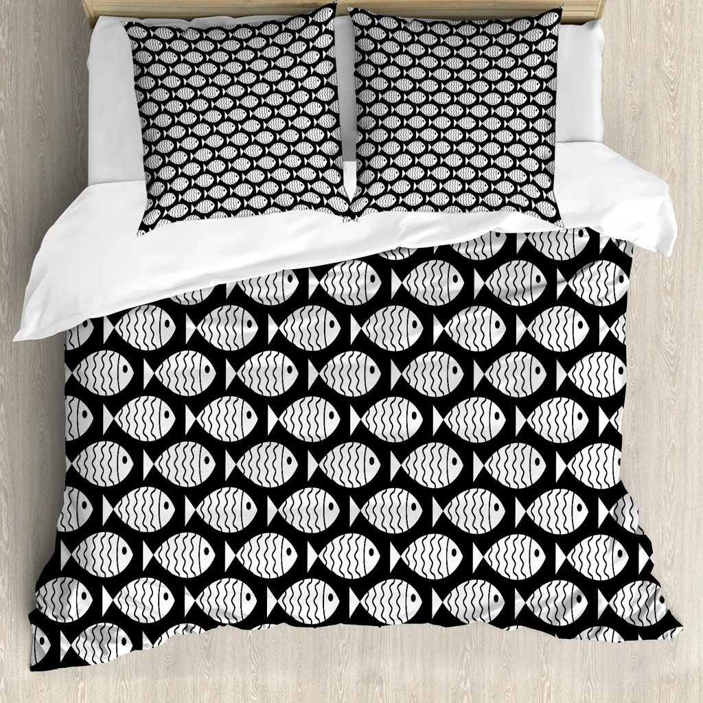 Set Copripiumino Sea Animals ABAKUHAUS 155x220 | Stile Minimal Black&White