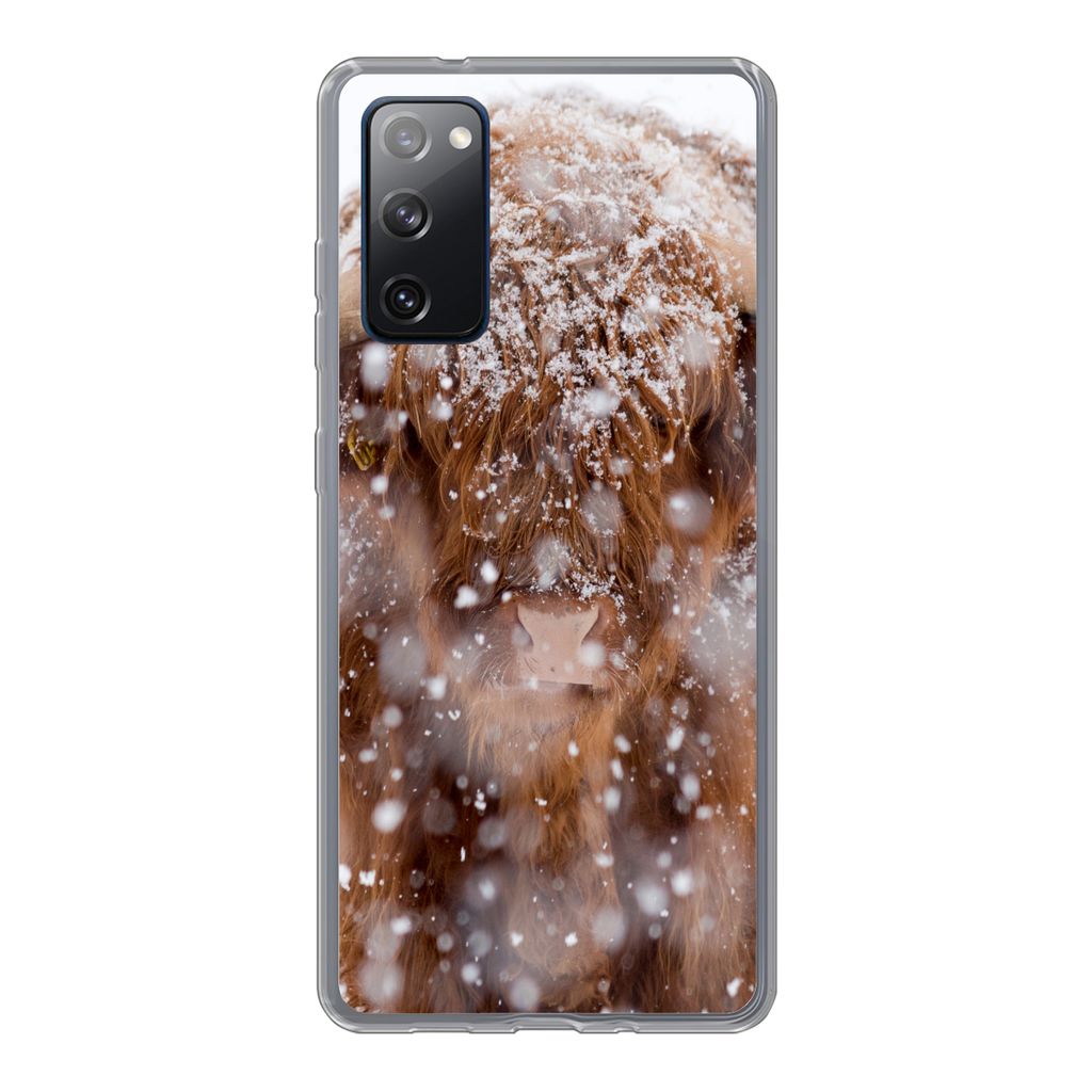 MuchoWow Handyhülle Schutzhülle Hülle für Samsung Galaxy S20 FE Schottischer Highlander - Hörner - Schnee Silikon Softcase Handy Hülle - Ab...