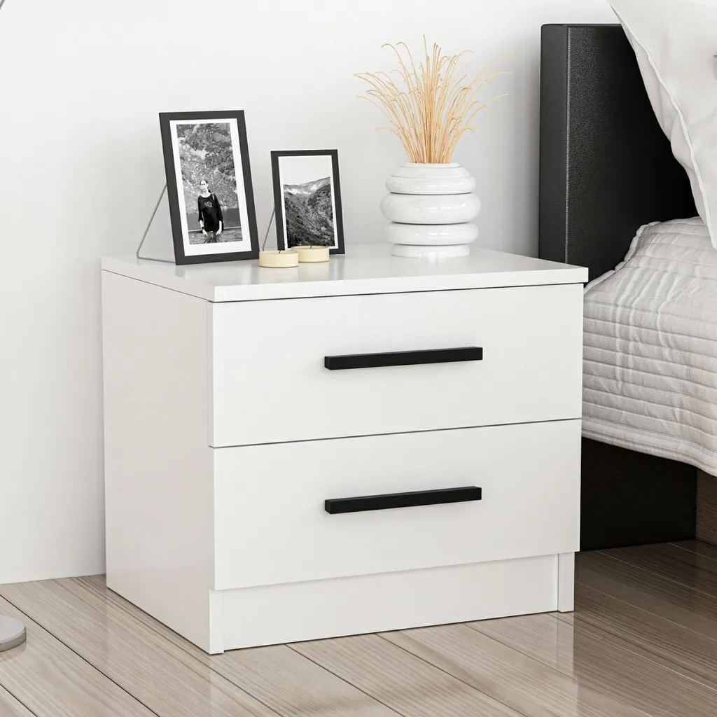 Table de Chevet Compacte Kale 84 Gain de Place pour Petite Chambre Blanc