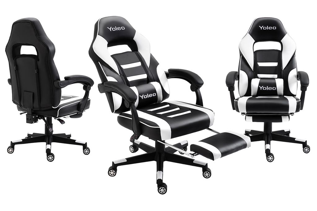 Gaming Stuhl mit Kopfstütze Fußstütze Racing Bürostuhl Drehstuhl Chefsessel DHL 