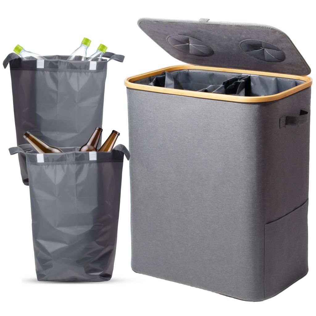 Pfandflaschen Sammelbehälter Aufbewahrung mit Deckel Flaschensammler Küche 140L Grau