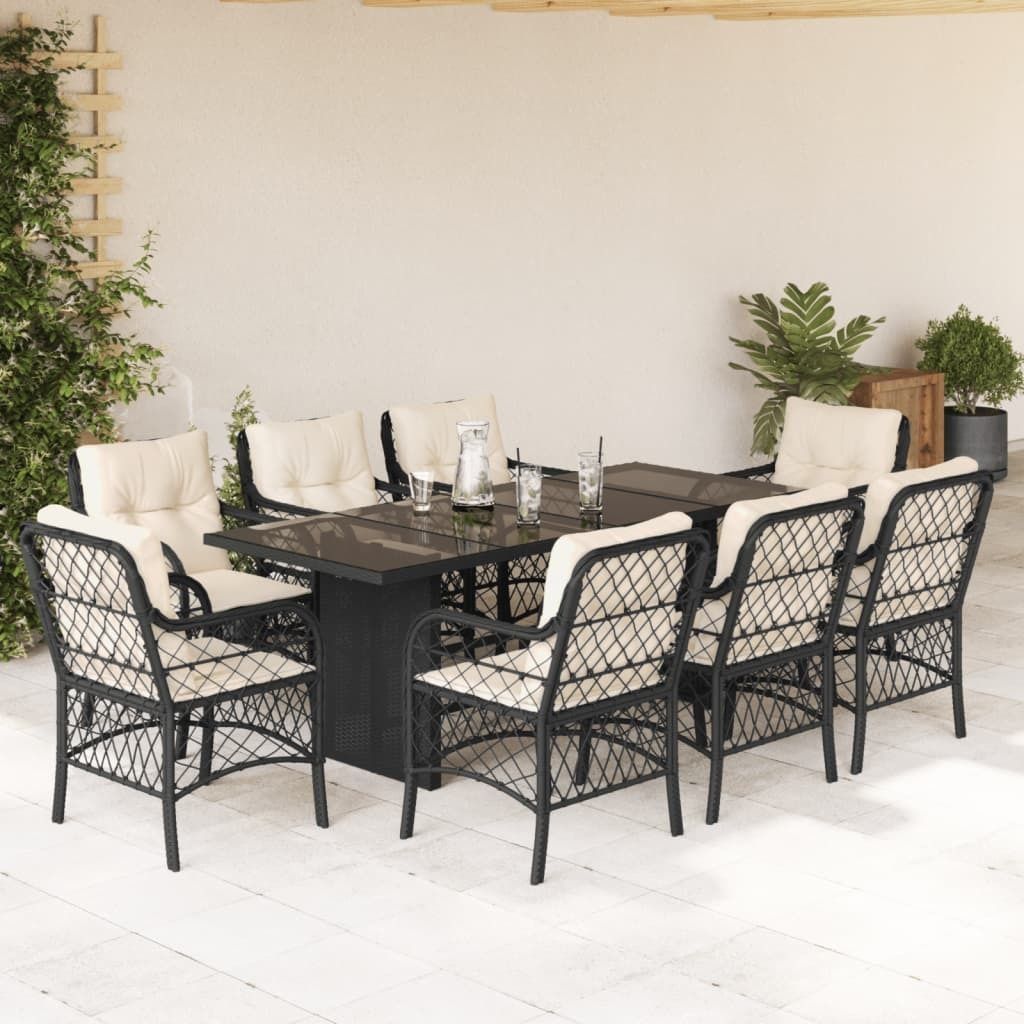 Maison Exclusive - 9-tlg. Garten-Essgruppe mit Kissen Schwarz Poly Rattan