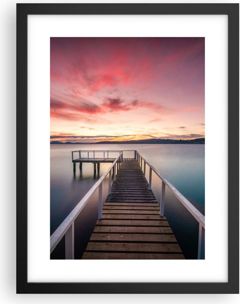 Gerahmtes Poster - Schwarzer Rahmen - Brücke Rosa Himmel - Produktbild 